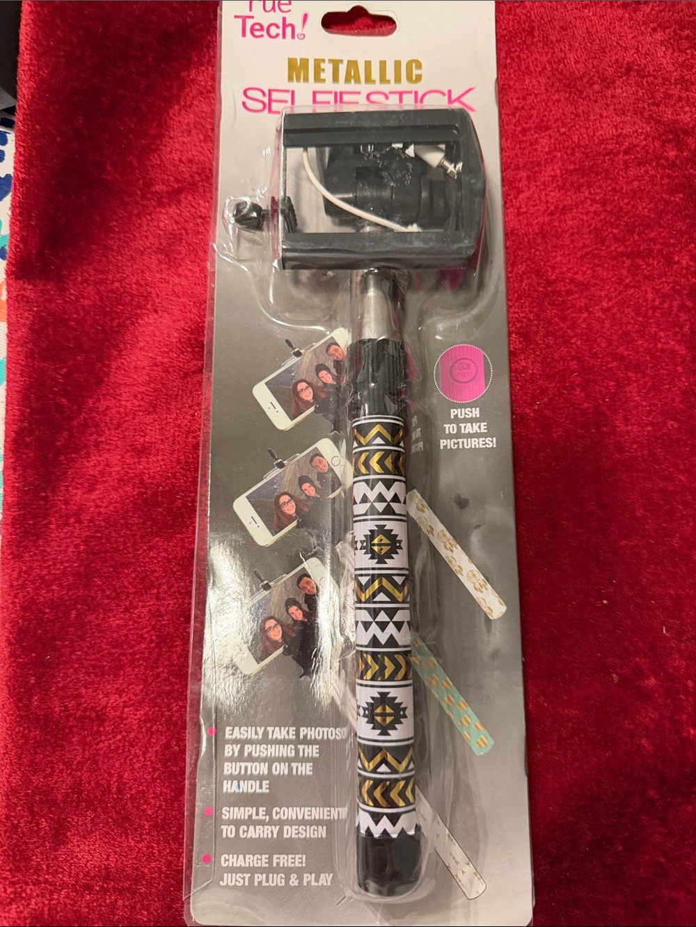 Rue21 Black & Gold Aztec Pattern Selfie Stick